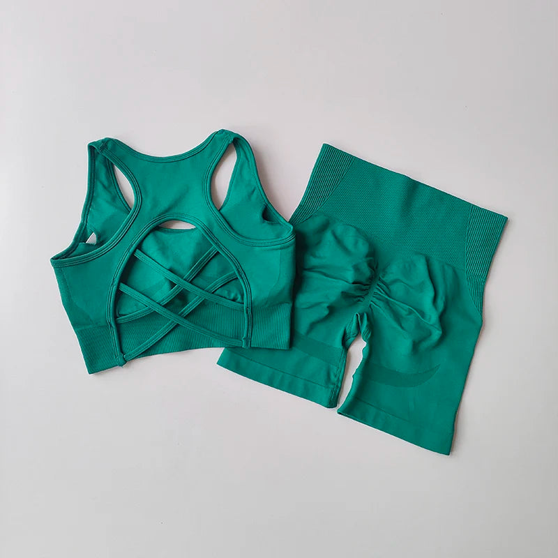 Women’s Seamless Yoga Set – Sport Bra & High-Waist Shorts