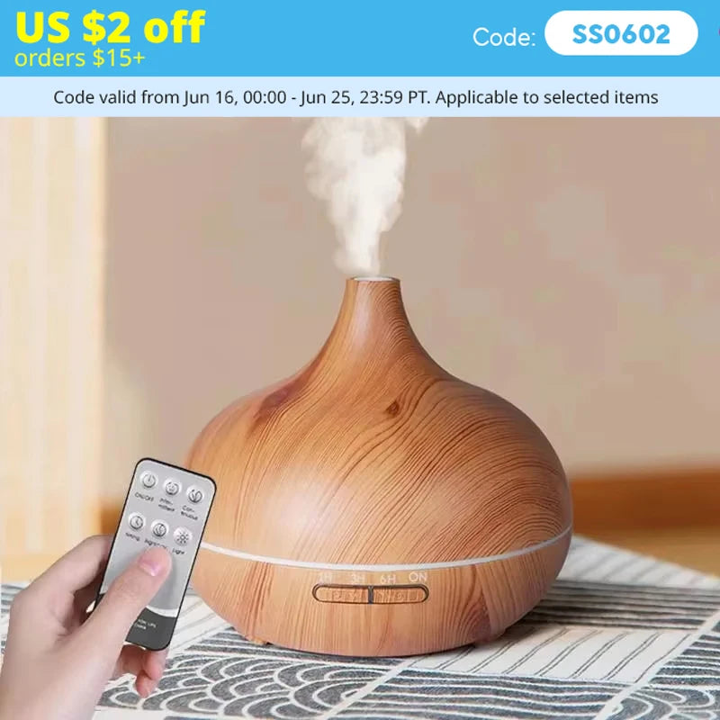 Wood Grain Ultrasonic Air Humidifier & Essential Oil Diffuser